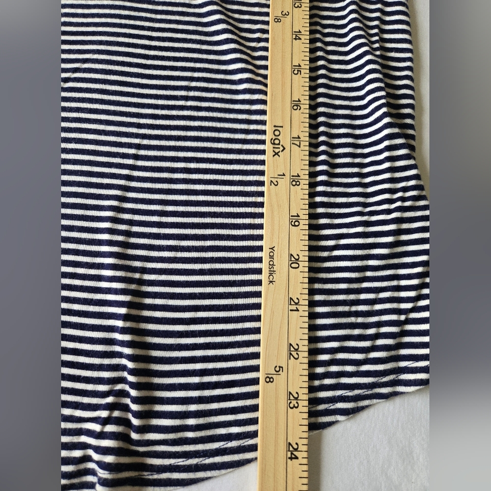 Navy & White Striped Tee with Red Floral Shoulder Accent - Picture 6 of 7